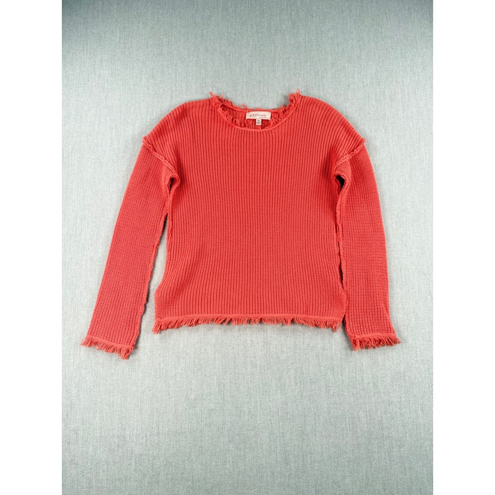 Philosophy Republic Clothing Coral Orange Frayed Hem Cotton Knit Sweater XS